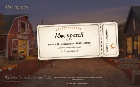 Bilet Farm Pass z datą wizyty, listą rzeczy czekających w kawiarni i pieczątką księżyca